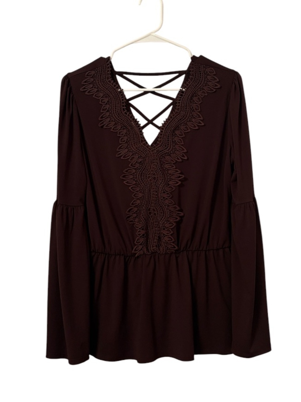 Maurices Peplum Crochet Lace Criss Cross Lace Up Blouse